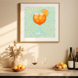 Aperol Spritz Wandkunst, Sommer-Cocktail Küche Druck, Retro Bar Warenkorb Dekor, Mosaik Drink Art, Hellorange Leinwand Poster