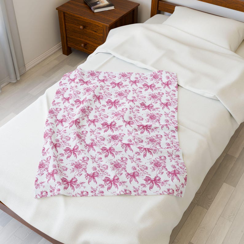 Pink French country decor bedding with soft blanket