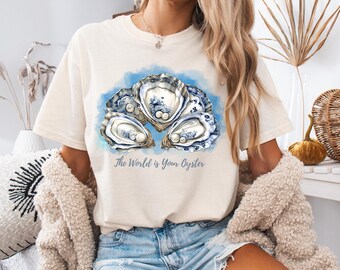 Oyster Graphic Tee: Coastal Chinoiserie Nautical Shirt