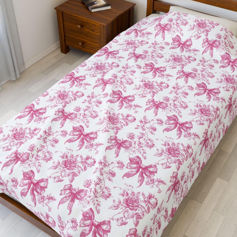 Pink French country decor bedding with soft blanket