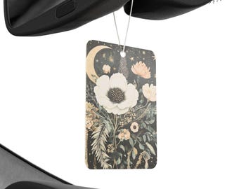 Deodorante per auto Boho Moon Floral, deodorante per auto estetico da appendere, decorazione per auto a forma di mezzaluna, graziosi accessori per auto, ghiaccio nero, pino, auto nuova