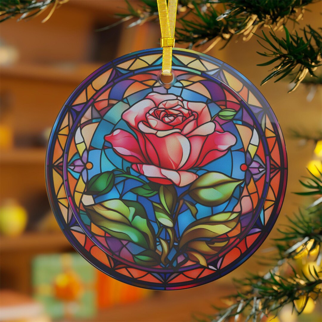 Faux Stained Glass Rose Ornament: June Birth Flower Decoration - Etsy