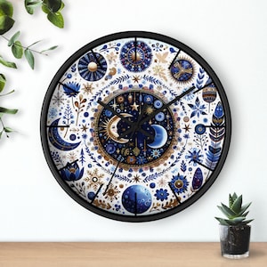 Relógio de parede celestial com sol e lua: decoração de mandala boho com fases da lua
