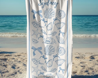 Personalized Seashell Beach Towel: Coquette Nautical Summer Gift
