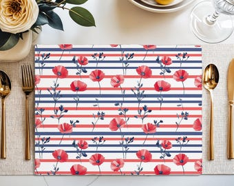 Patriotic Floral Placemat: Red, White & Blue Farmhouse Table Decor