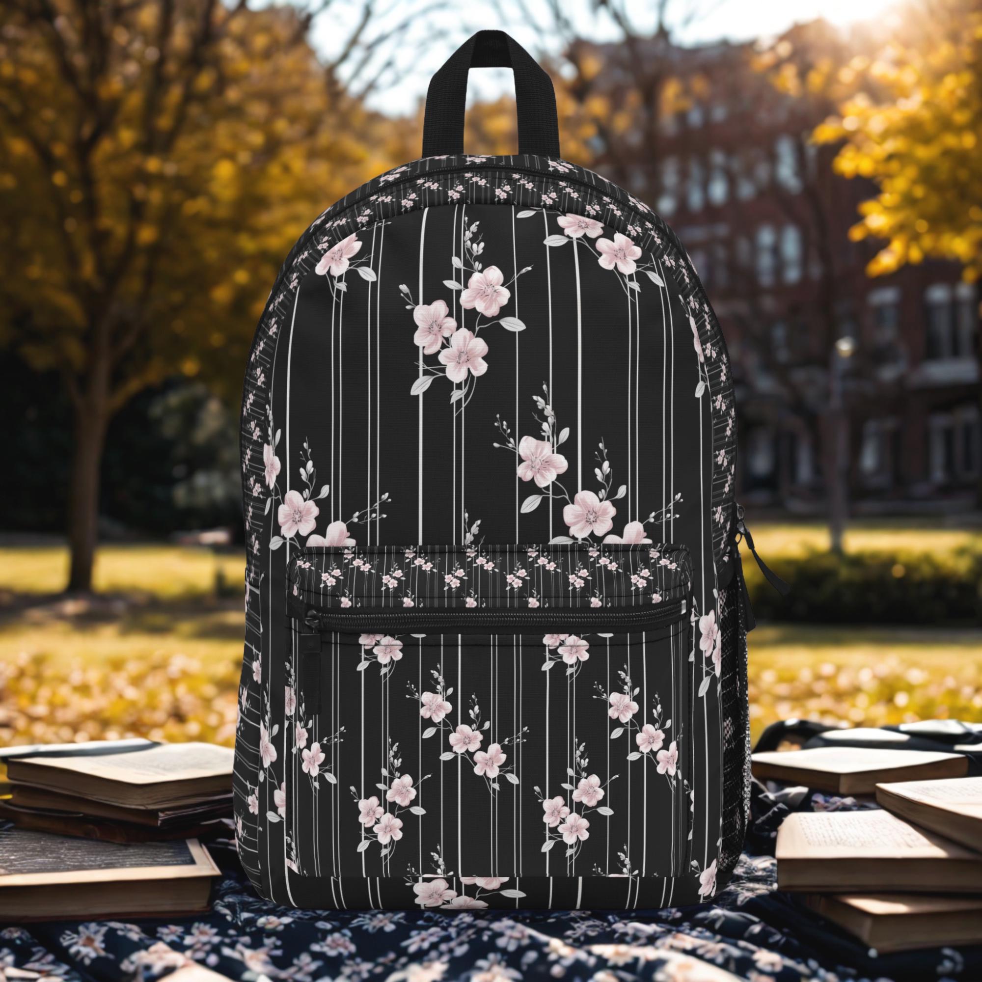 Black Floral Backpack: Grunge Gothic School Bag, Alt Y2K 