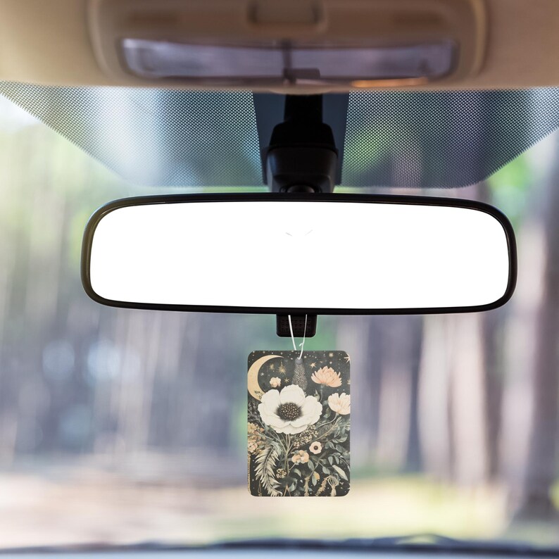 Celestial Car Freshener with Crescent Moon and Floral Design