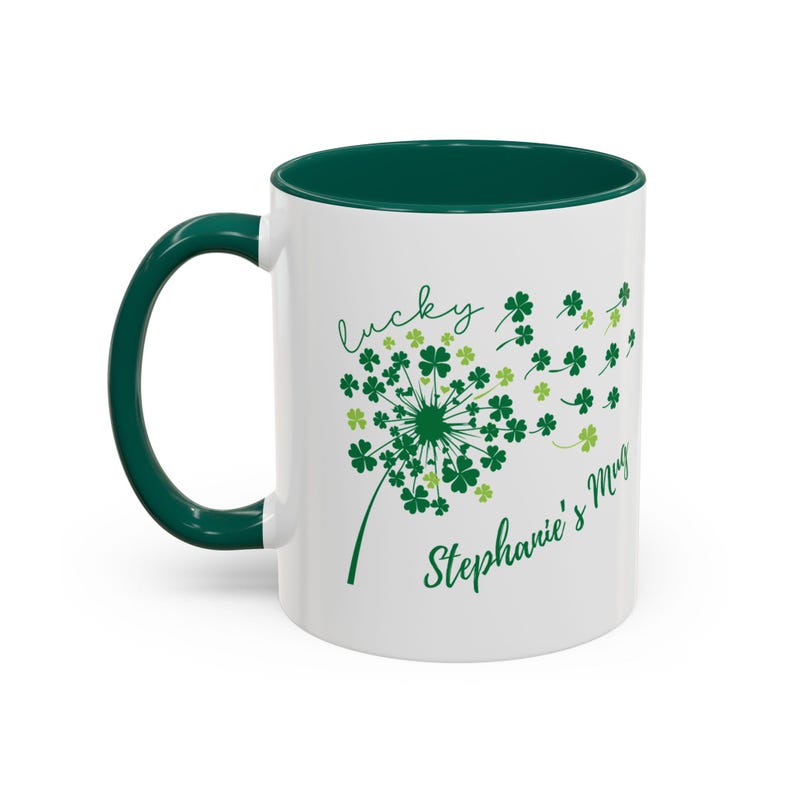 Green Shamrock Clover Mug with Personalized Name