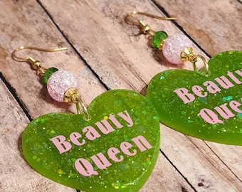 Beauty Queen Hearts -  Resin Glitter Statement Earrings