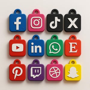 NFC Social Media Keyring – 3D Printed Custom Tag with NFC Chip | Tap to Share Link | Instagram TikTok Linktree | Digital Contact Tag
