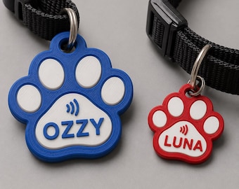 Personalized 3D Printed Paw Dog Tag, NFC Smart ID Lost Pet Finder