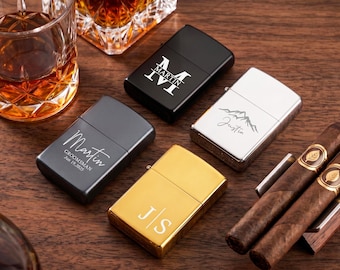 Personalized Engraved Lighter: Custom Lighters with Case, Groomsmen Gift, Anniversary Gift for Men