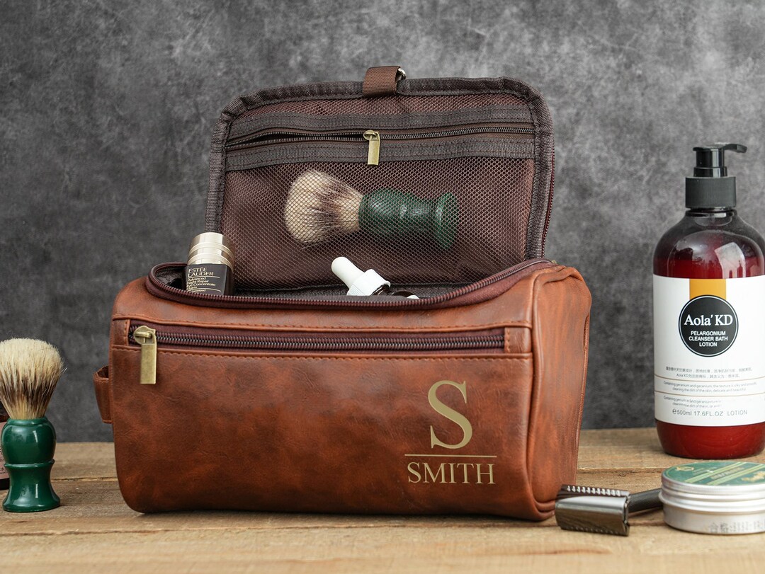 Personalized Men's Leather Toiletry Bag, Engraved Dopp Kits ...
