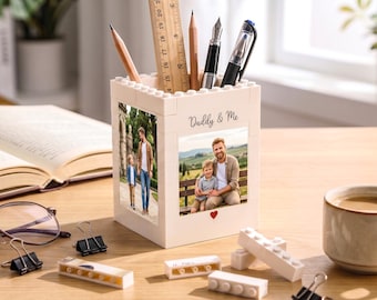 Personalized Photo Brick Pen Holder, Daddy & Me Block, Father's Day Gift, Gift For Papa