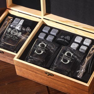 Personalized Whiskey Glass Set with Wooden Box: Groomsmen Gift