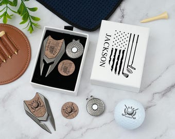 Juego de marcadores de pelota de golf personalizados: herramienta para cortar chuletas grabada, regalo para padrinos de boda