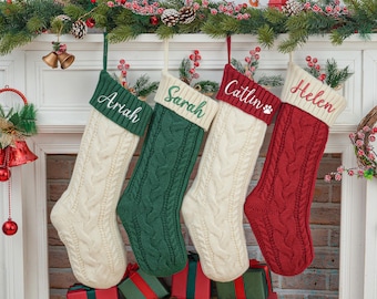 Personalized Knit Christmas Stocking: Embroidered Family Name, 2025 Family Holiday Decor