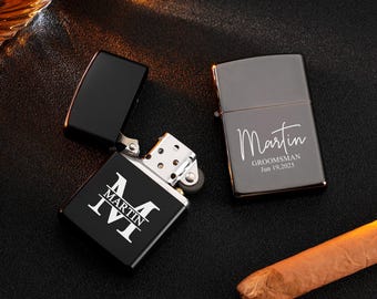 Personalized Lighter with Case,Custom Monogram Lighter,Engraved Groomsmen Gift,Gift for Men,Anniversary Gift