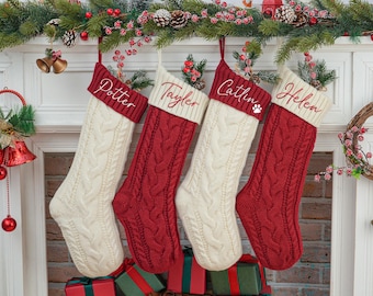 Personalized Knit Christmas Stockings,Embroidered Christmas Stocking,Custom Stocking,2025 Family Holiday Stocking,Monogram Stocking Ornament
