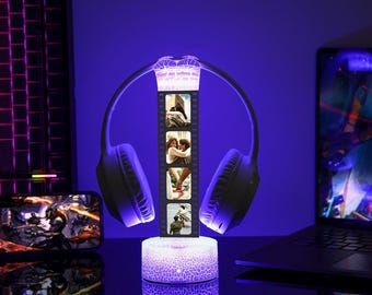 Gepersonaliseerde led-koptelefoonstandaard met verlichting, houder voor RGB-headset, aangepast hoofdtelefoondisplay met foto's, cadeau voor vriend of tiener gamer
