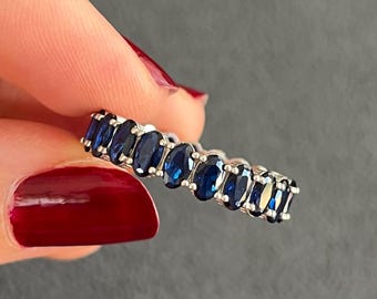 Solid 9ct Yellow Gold Sapphire & Zirconia Half Eternity Ring