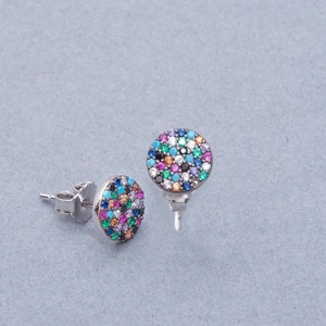 Sterling Silber Multicolor Runde Ohrstecker, bunte runde Form Ohrring, 925 Silber Ohrringe, Regenbogen Zirkonia Ohrring für Frauen