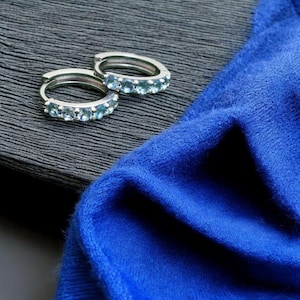 Aquamarine Hoop Earrings, March Birthstone, 925 Sterling Silver or Yellow Gold Plated, Minimalist Dainty Hoops, Birthday Gift for Her
