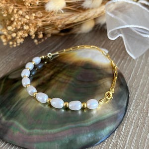 Natural Freshwater Pearl Sterling Sliver Elegant Bracelet, Gold Plated S925 Dainty Real Pearl Bracelet, Perfect Wedding or  Jewelry for Her