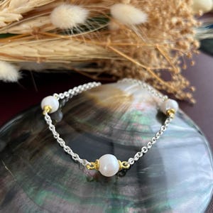 Natural Freshwater Pearl Sterling Sliver Elegant Bracelet, Gold Plated S925 Dainty Real Pearl Bracelet, Perfect Wedding or  Jewelry for Her