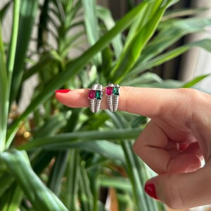 Sterling Silver Multicolor Octagon Hoop Earrings , Cubic Zirconia Hoop Earrings ,Cubic Zirconia Earring for Women Sterling Silver Push Back