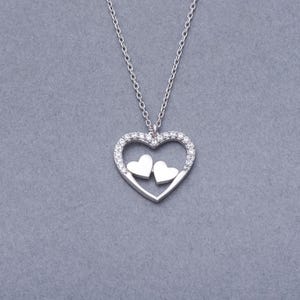Collier coeur en argent sterling 925 avec diamants CZ, collier coeur, collier zircone cubique, collier en argent 16 pouces, cadeaux d&#39;anniversaire pour elle