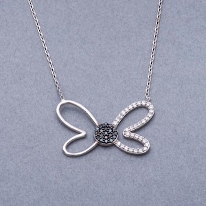 Butterfly 925 Sterling Silver CZ Dimond Necklace, Butterfly Pendant CZ Necklace,16 Inch+2&#39;&#39;extension Silver Necklace  Birthday Gifts for Her