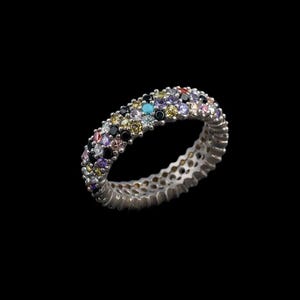 925 sterlingzilver meerkleurige CZ Eternity bandring, stapelring regenboog zirkonia, kleurrijke zilveren jubileumsieraden