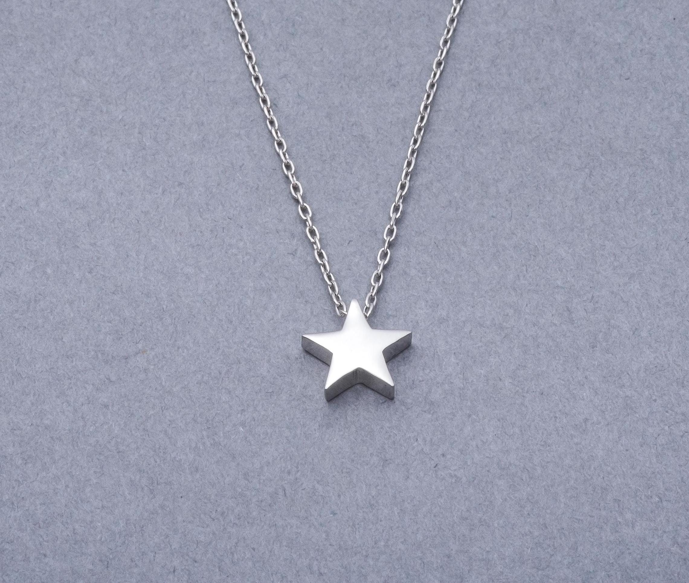Collana Con Ciondolo Stella In Argento Sterling 925 Placcato Oro Bianco 18K, Zirconia CUBICA 7A, Regolabile 45 Cm, Gioiello Per Donna E Ragazza