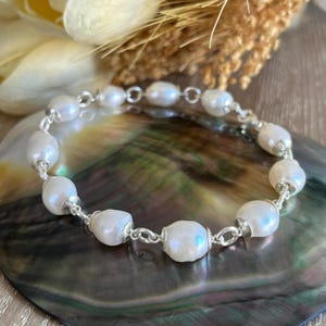 Natural Freshwater Pearl Sterling Sliver Elegant Bracelet, Gold Plated S925 Dainty Real Pearl Bracelet, Perfect Wedding or  Jewelry for Her
