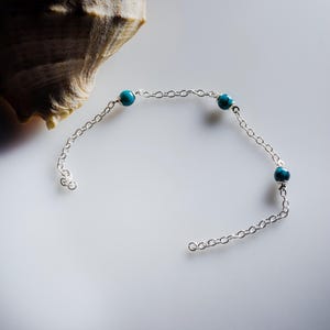 Lab-Grown Turquoise Dainty Gemstone Bracelet, Handmade 925 Sterling Silver, Yellow Gold Plated Chain, Turquoise Necklace for Christmas Gifts