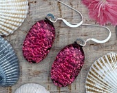 Fused Dichroic Art Glass Jewelry Pink Dangle Drop Earrings Sterling Silver Ear Wires FREE Shipping