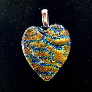 Heart Shape Fused Dichroic Art Glass Jewelry Pendant Copper Gold and Blue FREE SHIPPING image 5