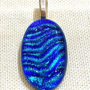 Bule Green Pattern Fused Dichroic Art Glass Jewelry Necklace Pendant FREE shipping
