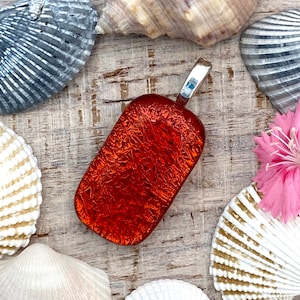 Orange Red Fused Dichroic Glass Pendant Handmade Art Glass Jewelry Free Shipping