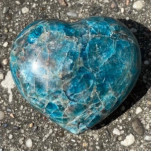 Polished Blue Apatite Heart Shape Carved Crystal Mineral Stone From Madagascar  3”   (A2)
