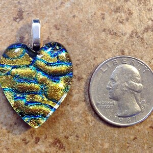 Heart Shape Fused Dichroic Art Glass Jewelry Pendant Copper Gold and Blue FREE SHIPPING image 3