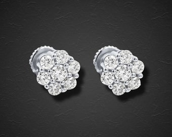 Moissanite Flower Cluster Earrings 7.5 mm 1 CTW 925 Sterling Silver High Quality Passes Diamond Tester Mens Womens Earrings