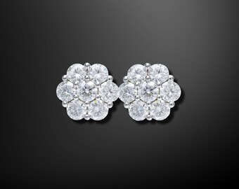 10K Solid Gold Moissanite Flower Cluster Stud Earrings VVS1 D Color Clarity High Quality Moissanite Diamond Studs