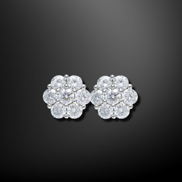 10K Solid Gold Moissanite Flower Cluster Stud Earrings VVS1 D Color Clarity High Quality Moissanite Diamond Studs