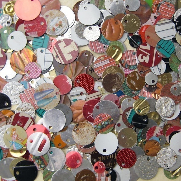 Recycled Tin Discs Charms Tokens Tags - VINTAGE Metal - Outsider Art Jewelry Supply