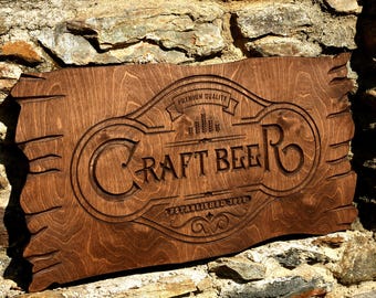 Personalized Wood Craft Beer Sign, Custom Pub Sign, Home Bar Sign, Wooden Wall Decor, Man Cave Decor, Rustic Home Bar Decoration, Beer Lover