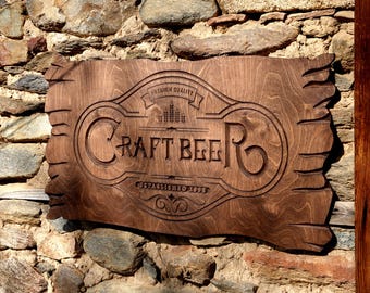 Personalized Craft Beer Bar Sign, Carved Beech Wood Home Decor