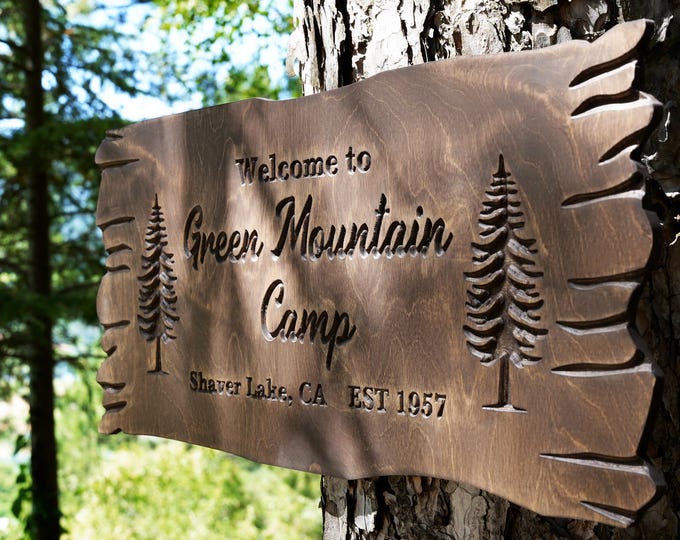 Personalized Wooden Camping Outdoor Signs, Custom Carved Sign, Wooden Camping Decor, Cabin Decor, Campsite Lot Number Sign, Welcome to Camp