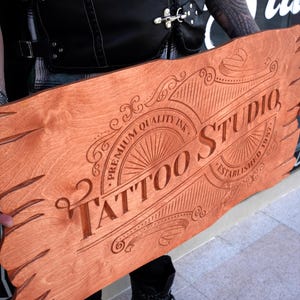 Personalized Tattoo Studio Wooden Sign, Outdoor Business Sign, Tattoo Shop Decor, Wooden Wall Decor, Custom Carved Sign, Tattoo Artist Gifts